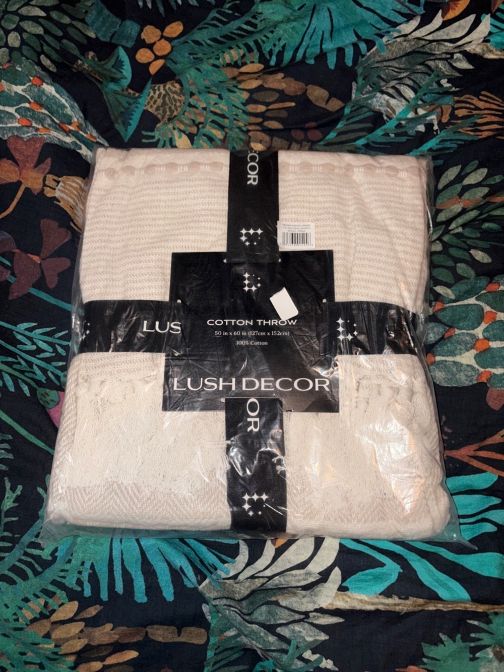 Lush Decor Cream Herringbone Throw Blanket